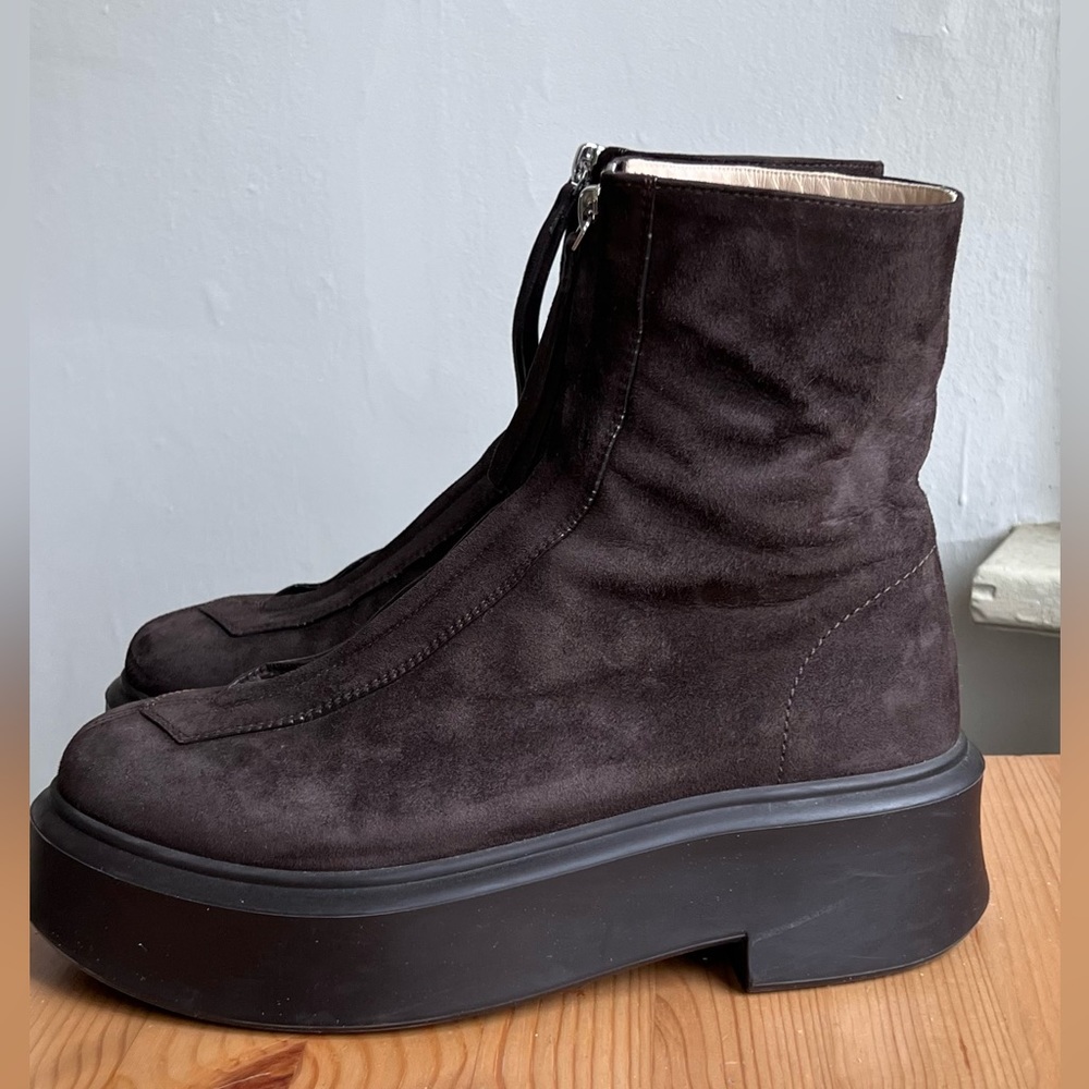 The Row Zip Boots Dark brown suede, previously worn, good condition. Size 37.